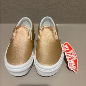 Vans Gold and White Slip-On Sneakers